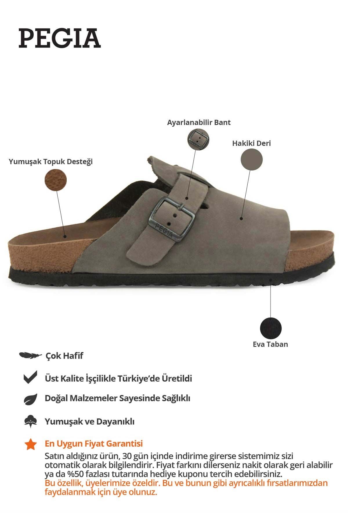 Hakiki Deri Erkek Tokalı Terlik 215030 Gri