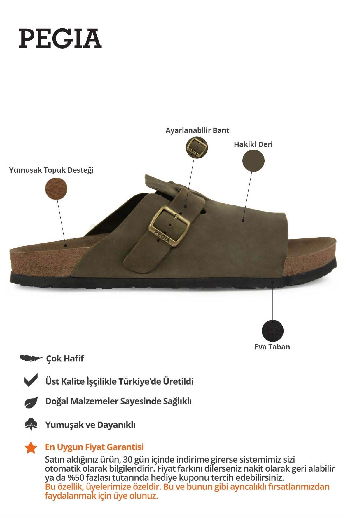 Hakiki Deri Erkek Tokalı Terlik 215030 Haki