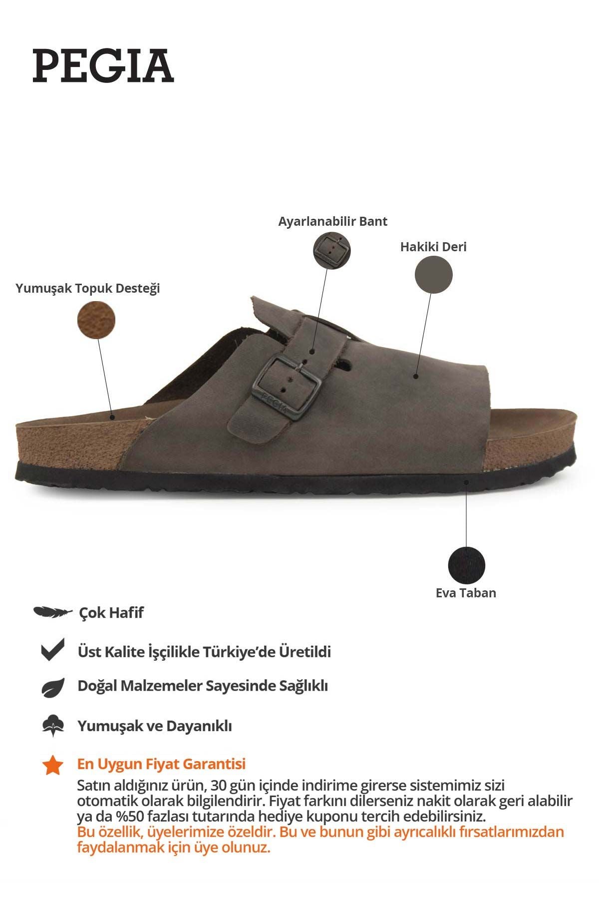 Hakiki Deri Erkek Tokalı Terlik 215030 Asfalt