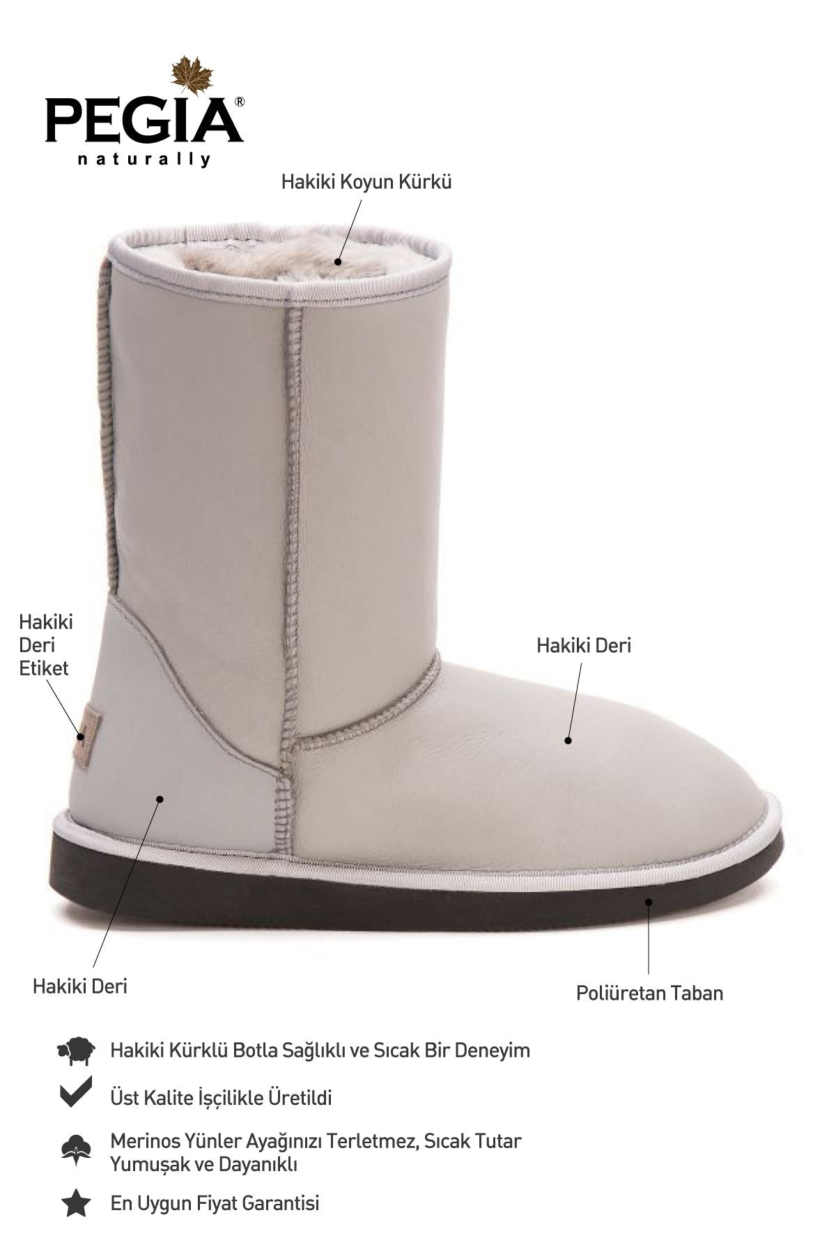 Hakiki Deri İçi Kürklü Kadın Bot 191077 Gri