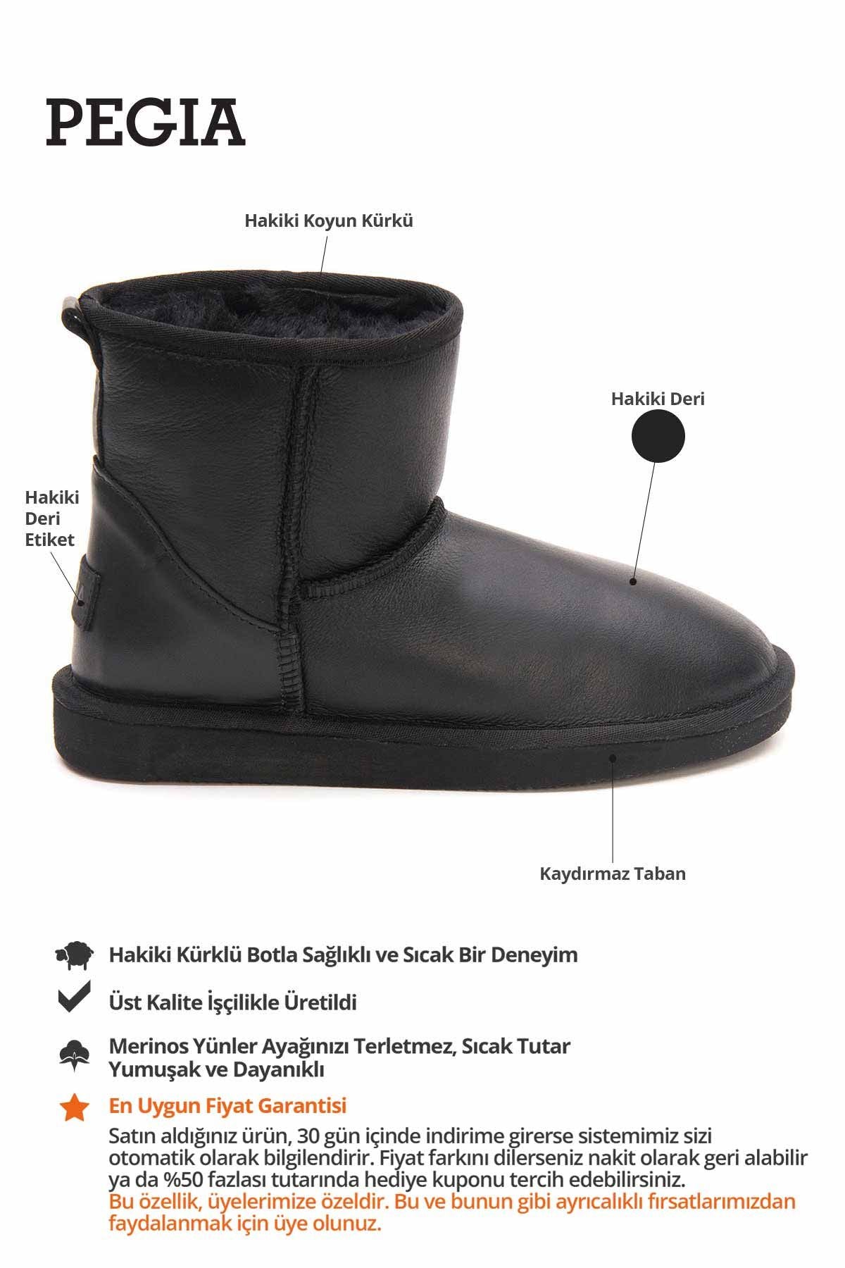 Hakiki Deri İçi Kürklü Kadın Kısa Bot 191022 Siyah