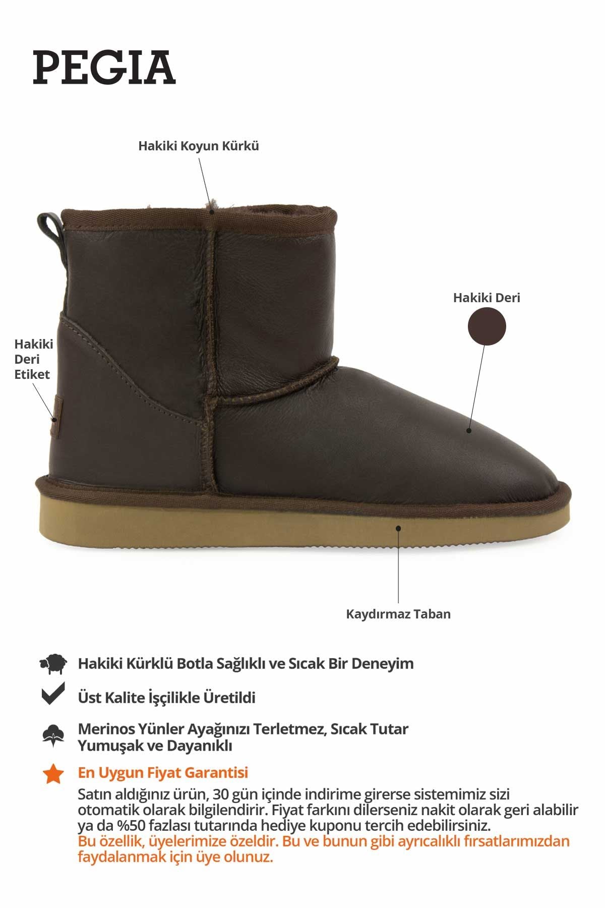 Hakiki Deri İçi Kürklü Kadın Kısa Bot 191022 Kahve