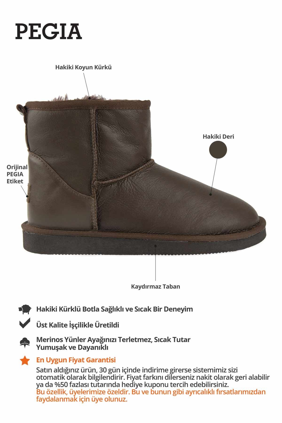 Hakiki Deri İçi Kürklü Kadın Kısa Bot 191022 Koyu Kahve