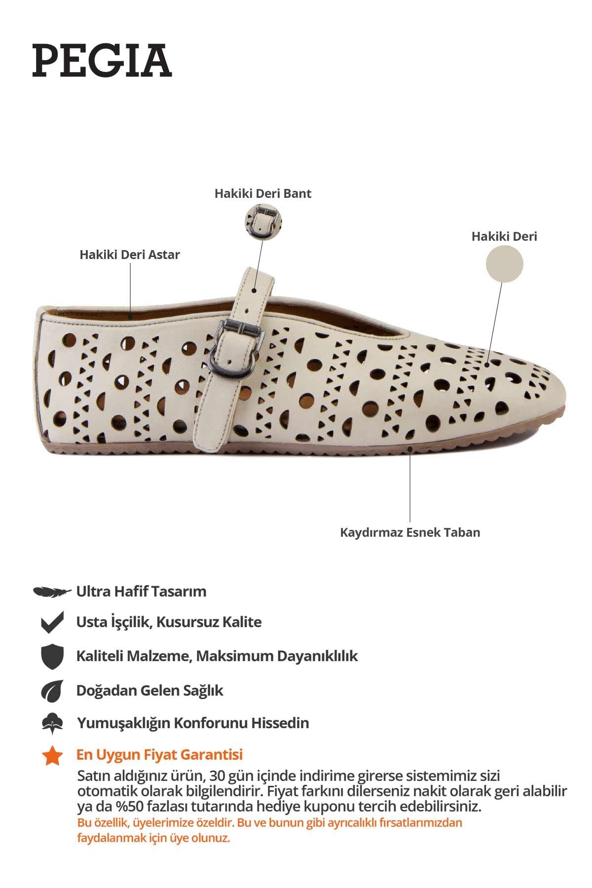 Hakiki Deri Kadın Desenli Babet 700952 Bej