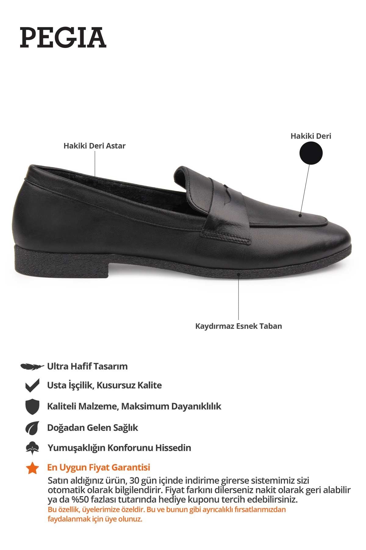 Hakiki Deri Kadın Loafer DG6043 Siyah