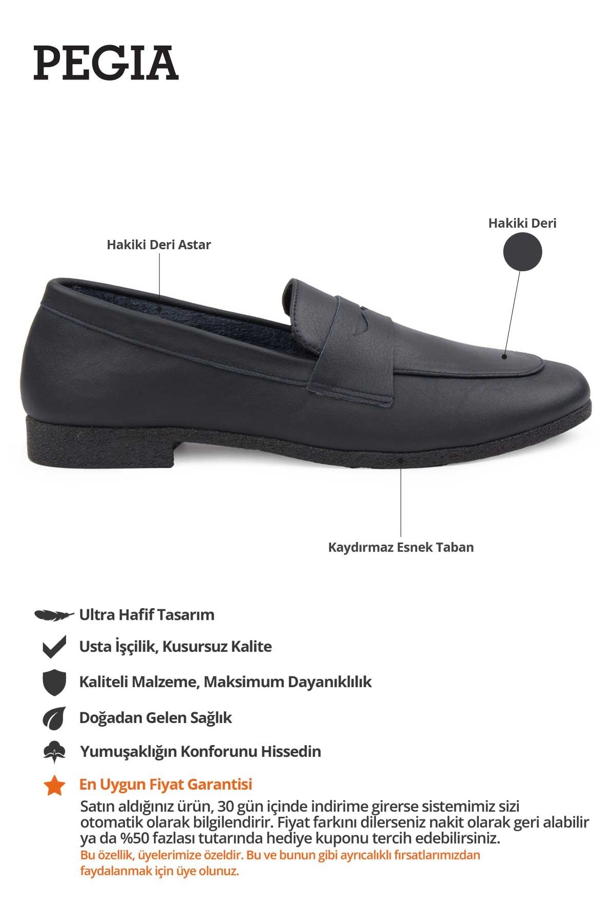 Hakiki Deri Kadın Loafer DG6043 Lacivert