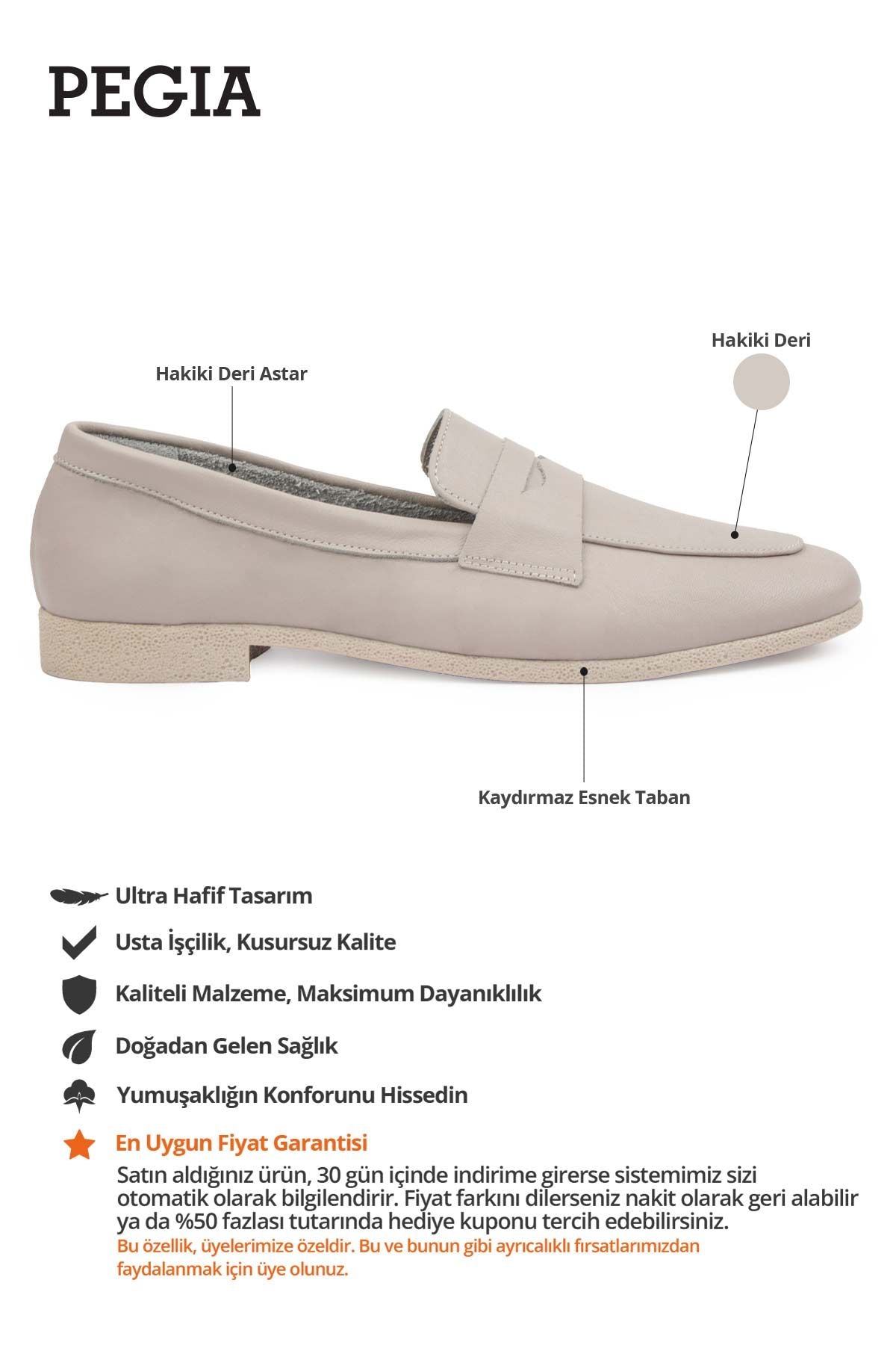 Hakiki Deri Kadın Loafer DG6043 Vizon