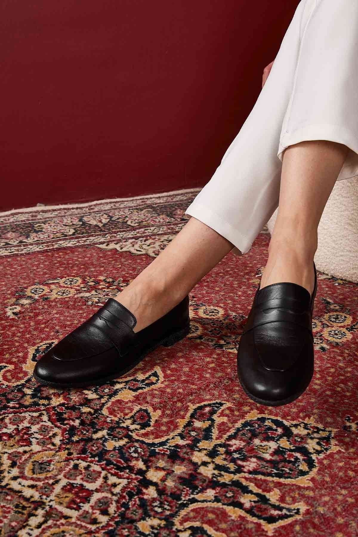 Hakiki Deri Kadın Loafer DG6043 Siyah