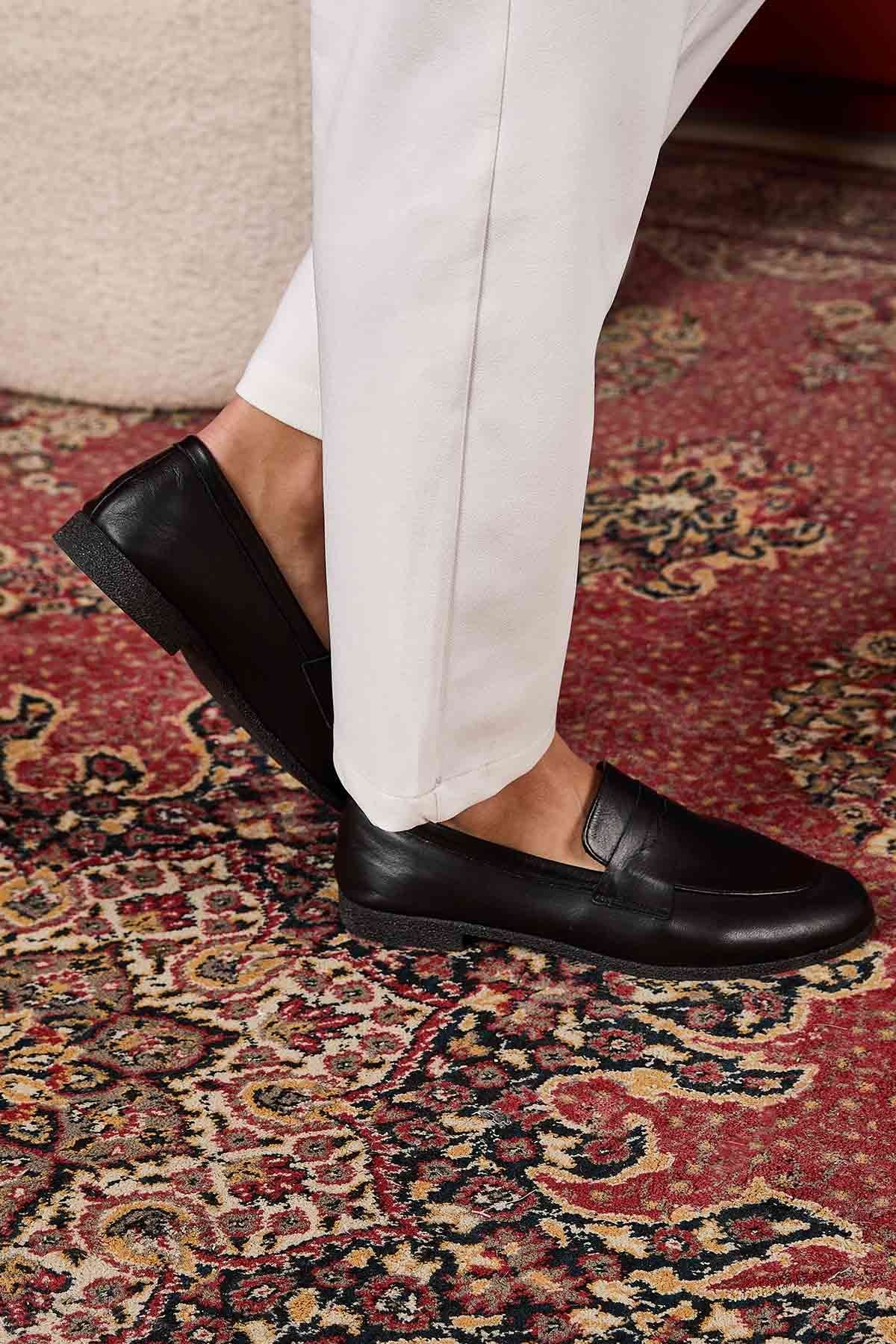 Hakiki Deri Kadın Loafer DG6043 Siyah