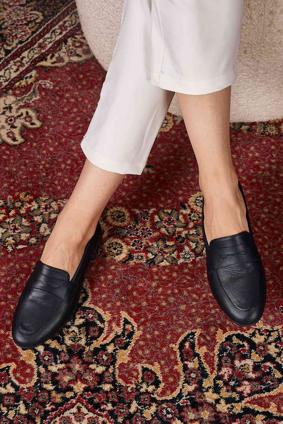 Hakiki Deri Kadın Loafer DG6043 Lacivert