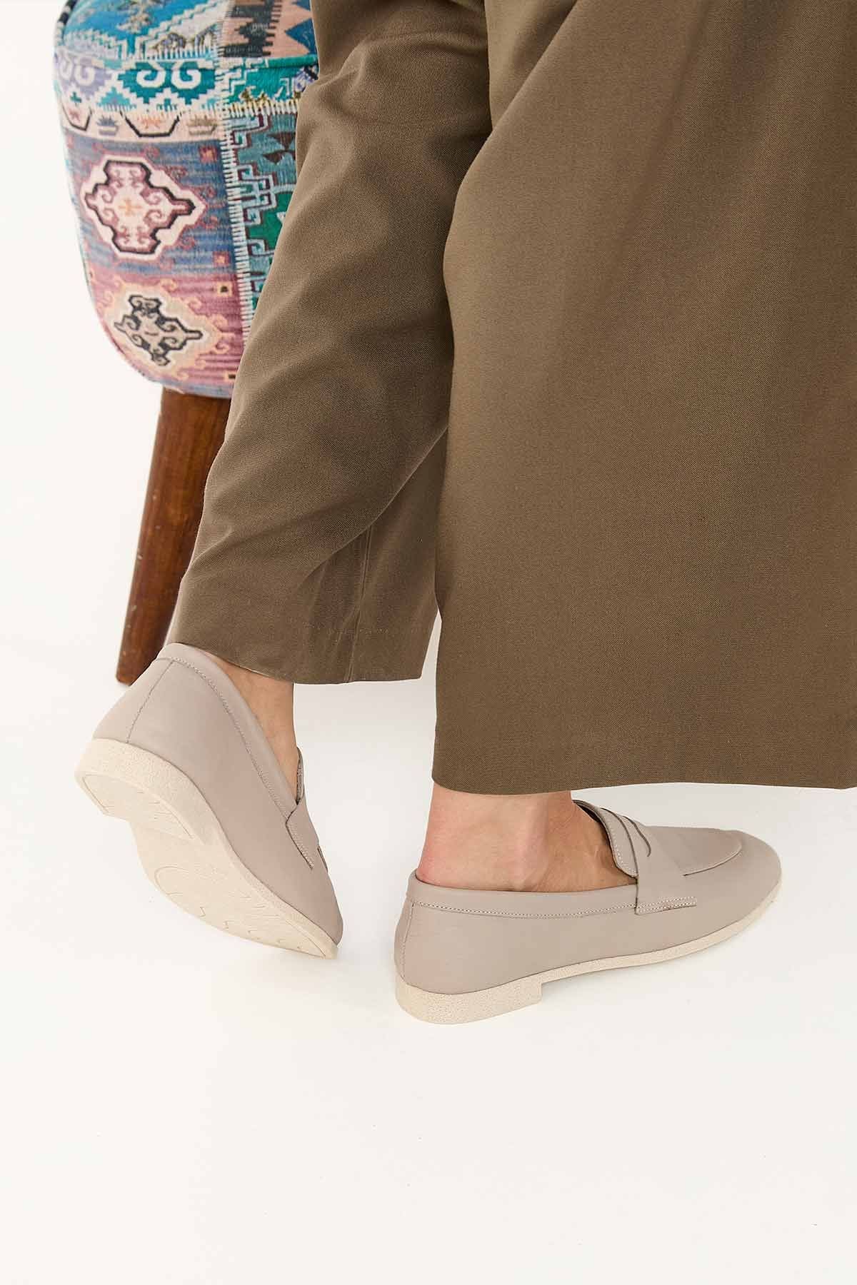Hakiki Deri Kadın Loafer DG6043 Vizon