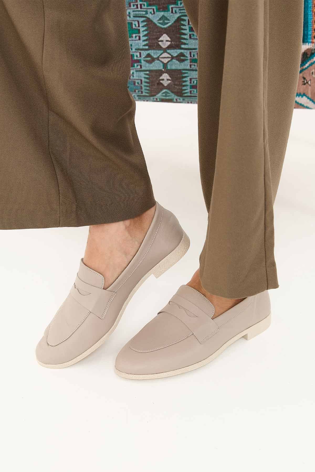 Hakiki Deri Kadın Loafer DG6043 Vizon