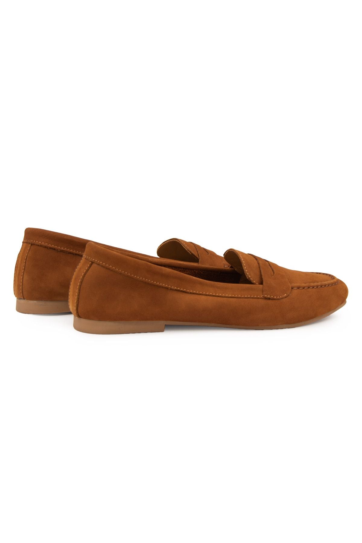 Hakiki Nubuk Kadın Loafer DG6044 Taba