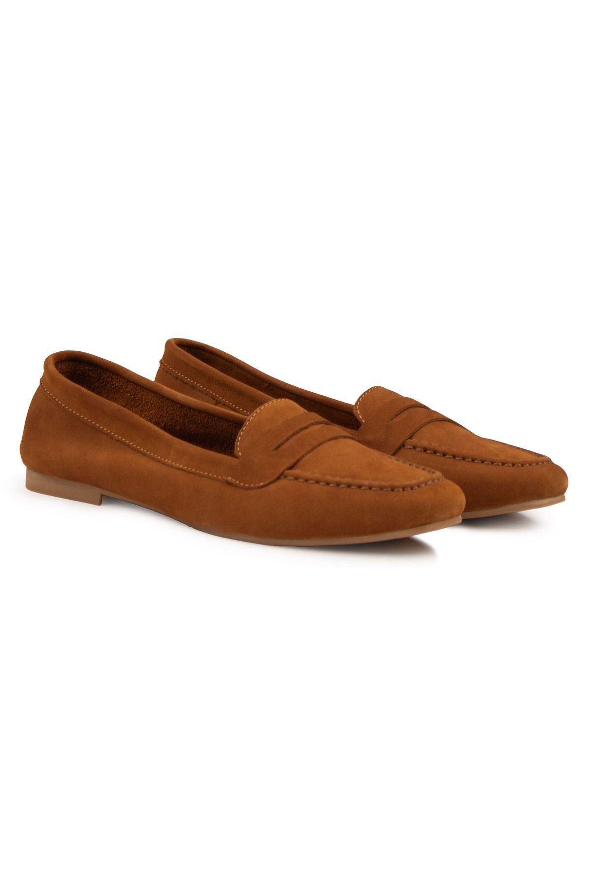 Hakiki Nubuk Kadın Loafer DG6044 Taba