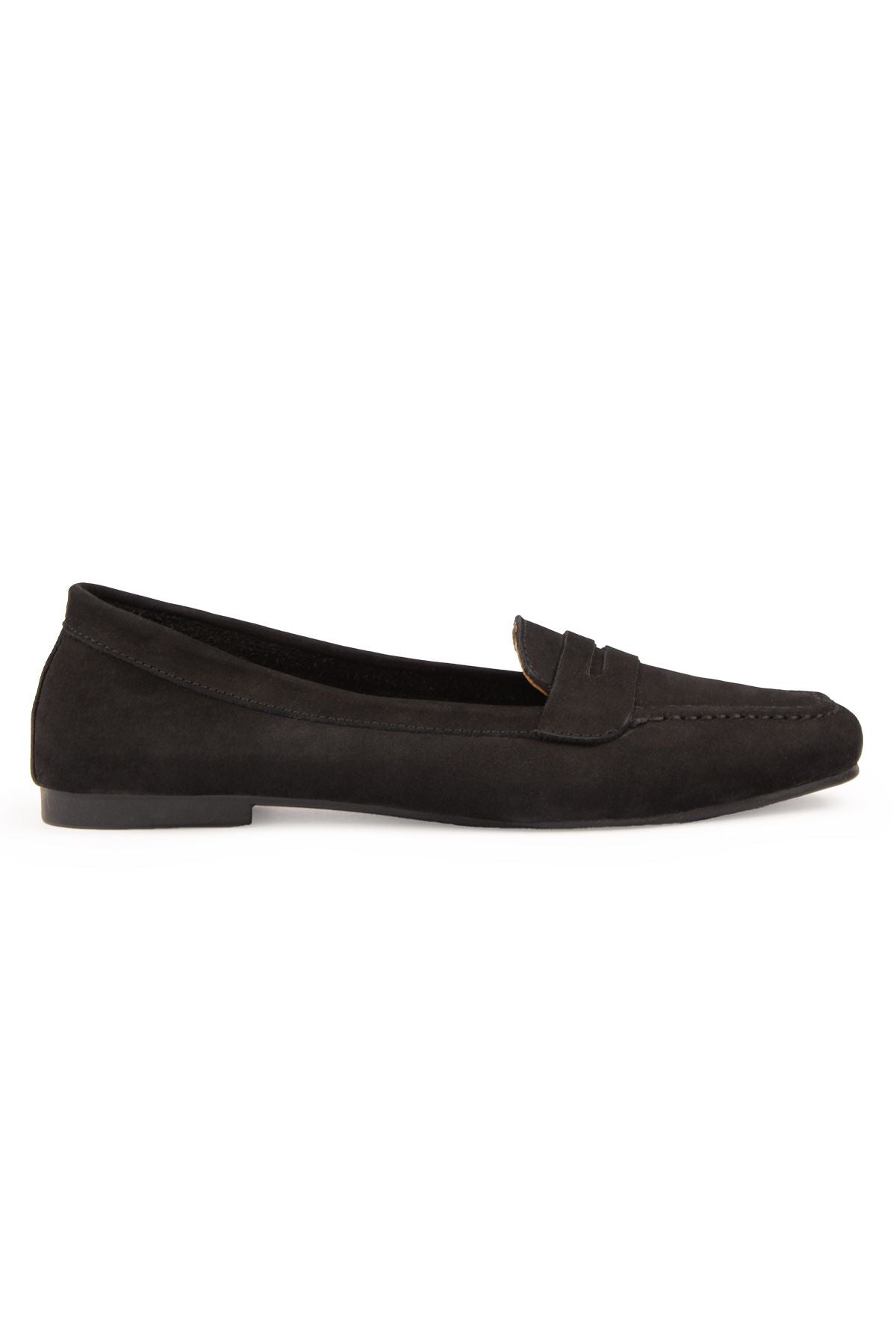 Hakiki Nubuk Kadın Loafer DG6044 Siyah