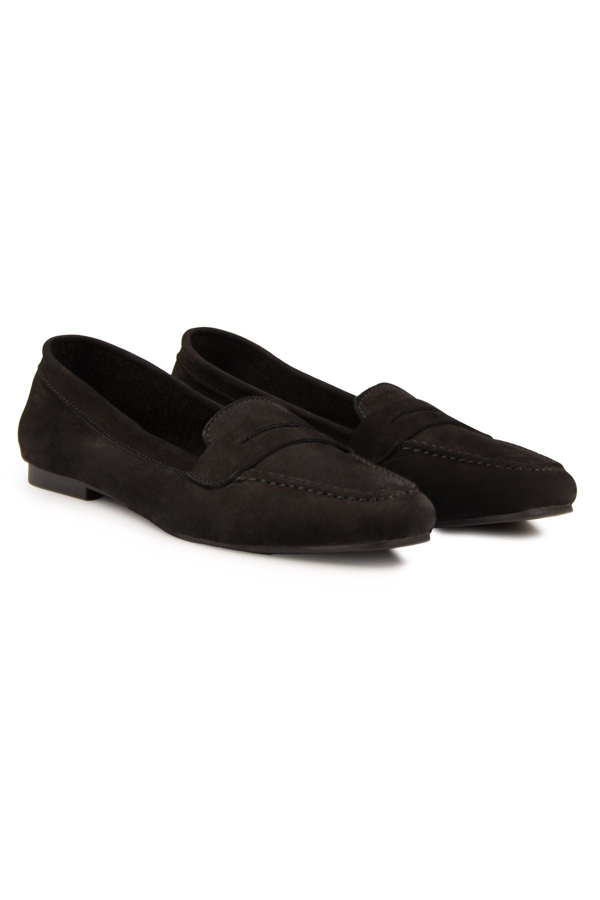 Hakiki Nubuk Kadın Loafer DG6044 Siyah