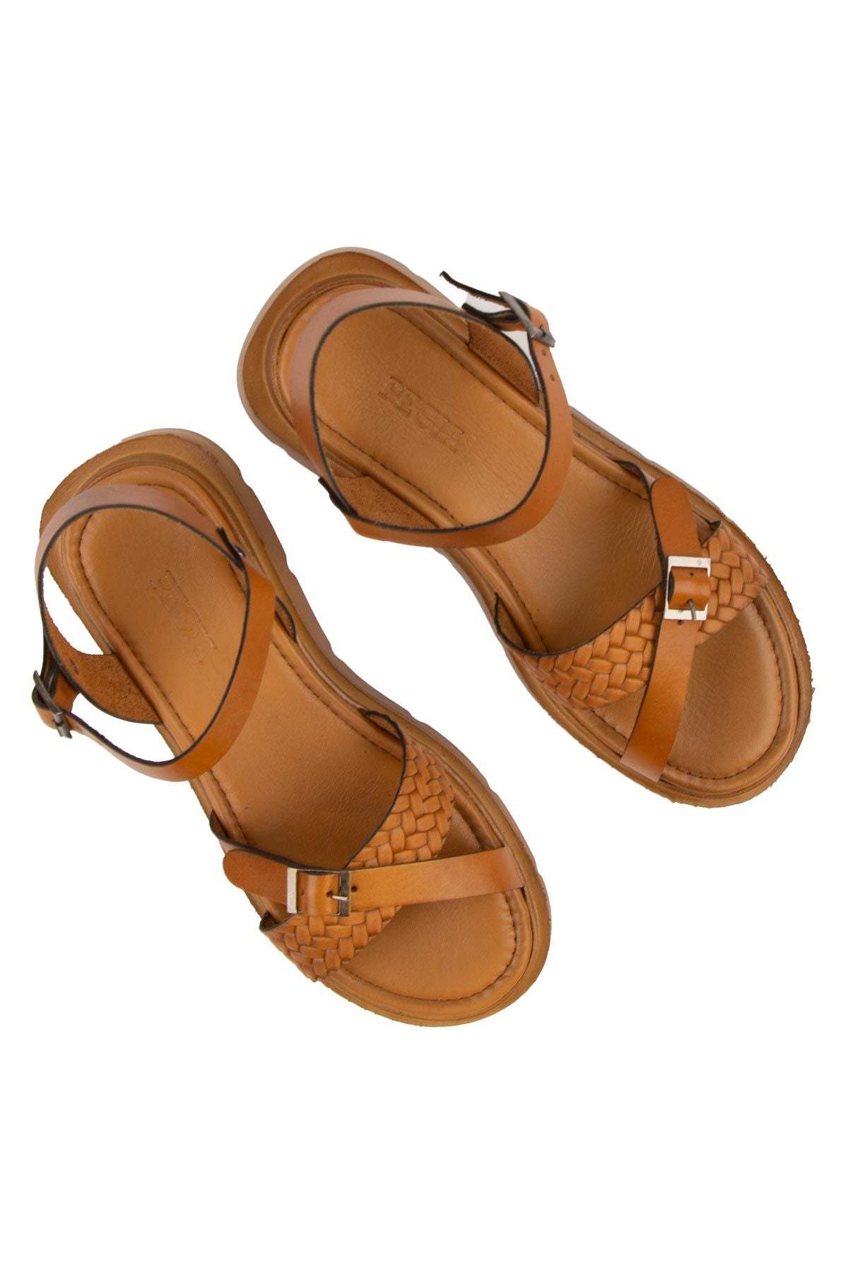 Hakiki Deri Kadın Sandalet DG6054 Taba
