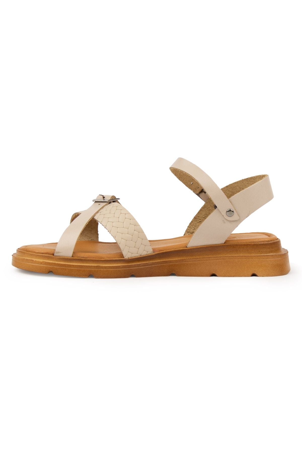Hakiki Deri Kadın Sandalet DG6054 Bej