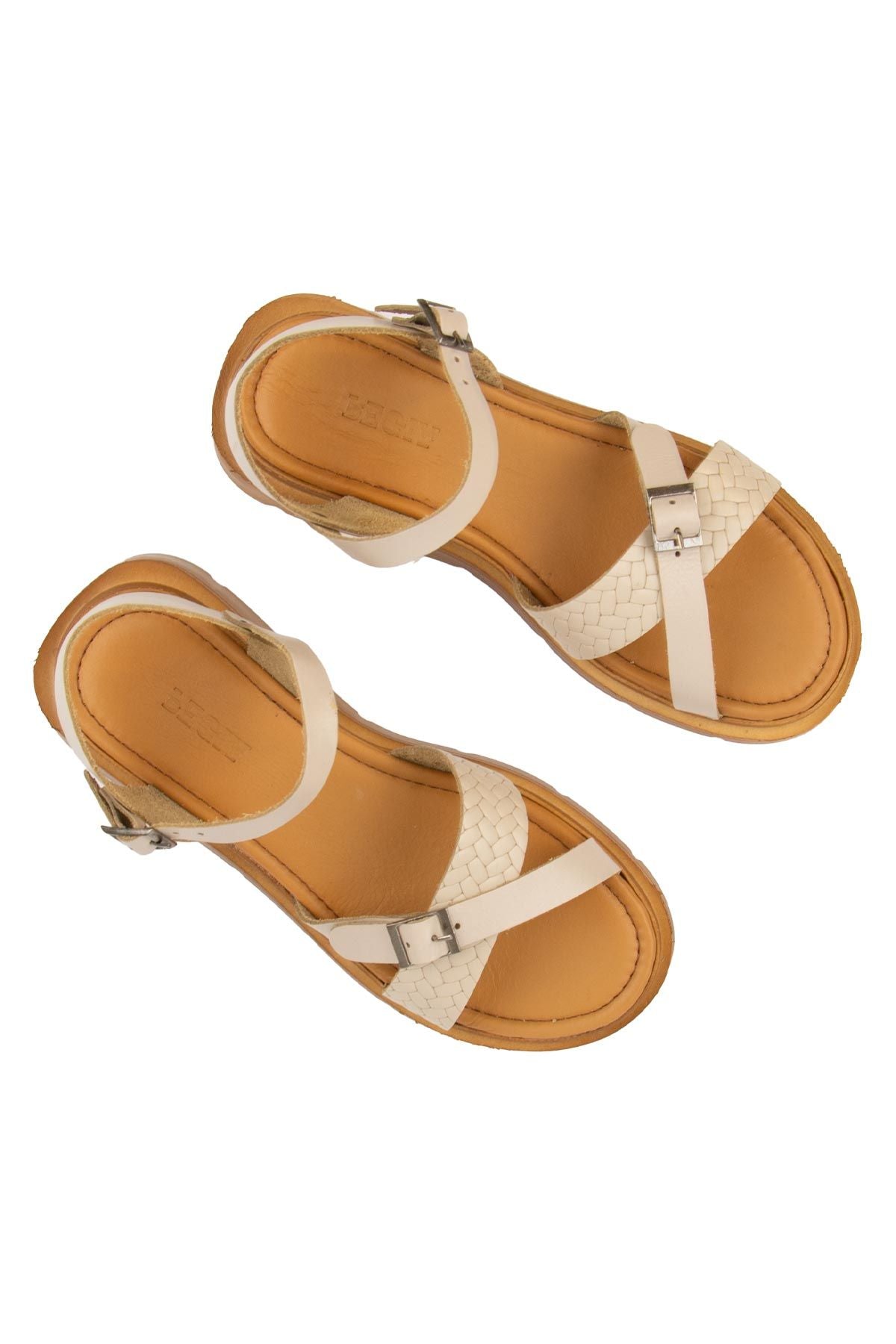 Hakiki Deri Kadın Sandalet DG6054 Bej