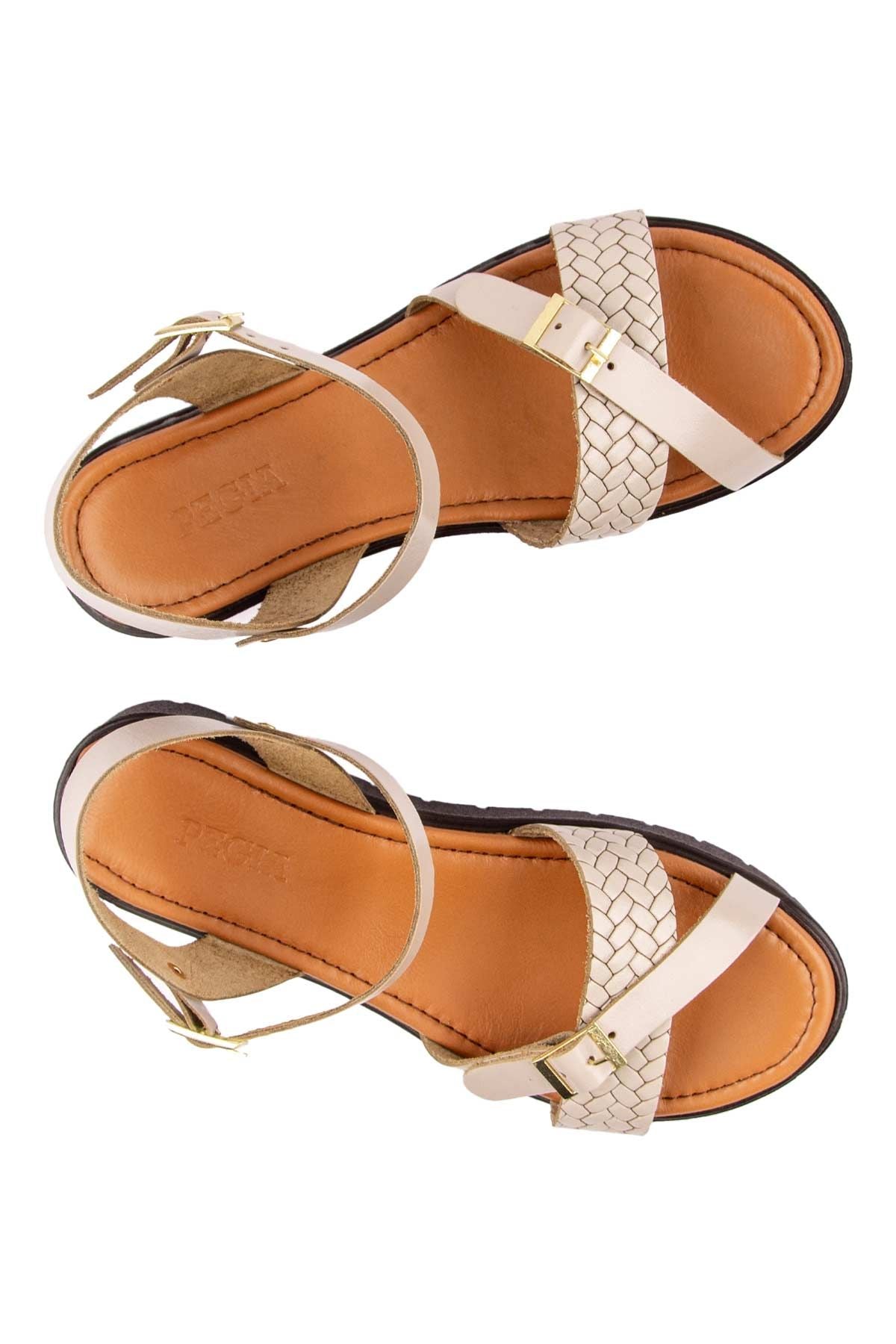 Hakiki Deri Kadın Sandalet DG6054 Vizon