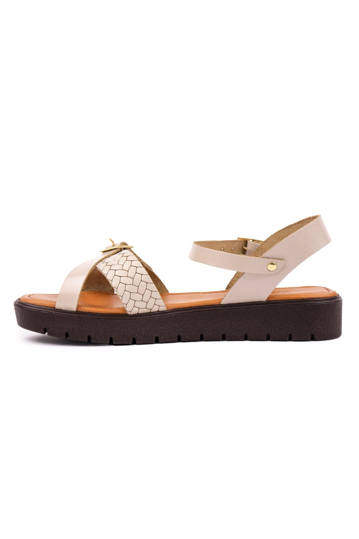 Hakiki Deri Kadın Sandalet DG6054 Vizon