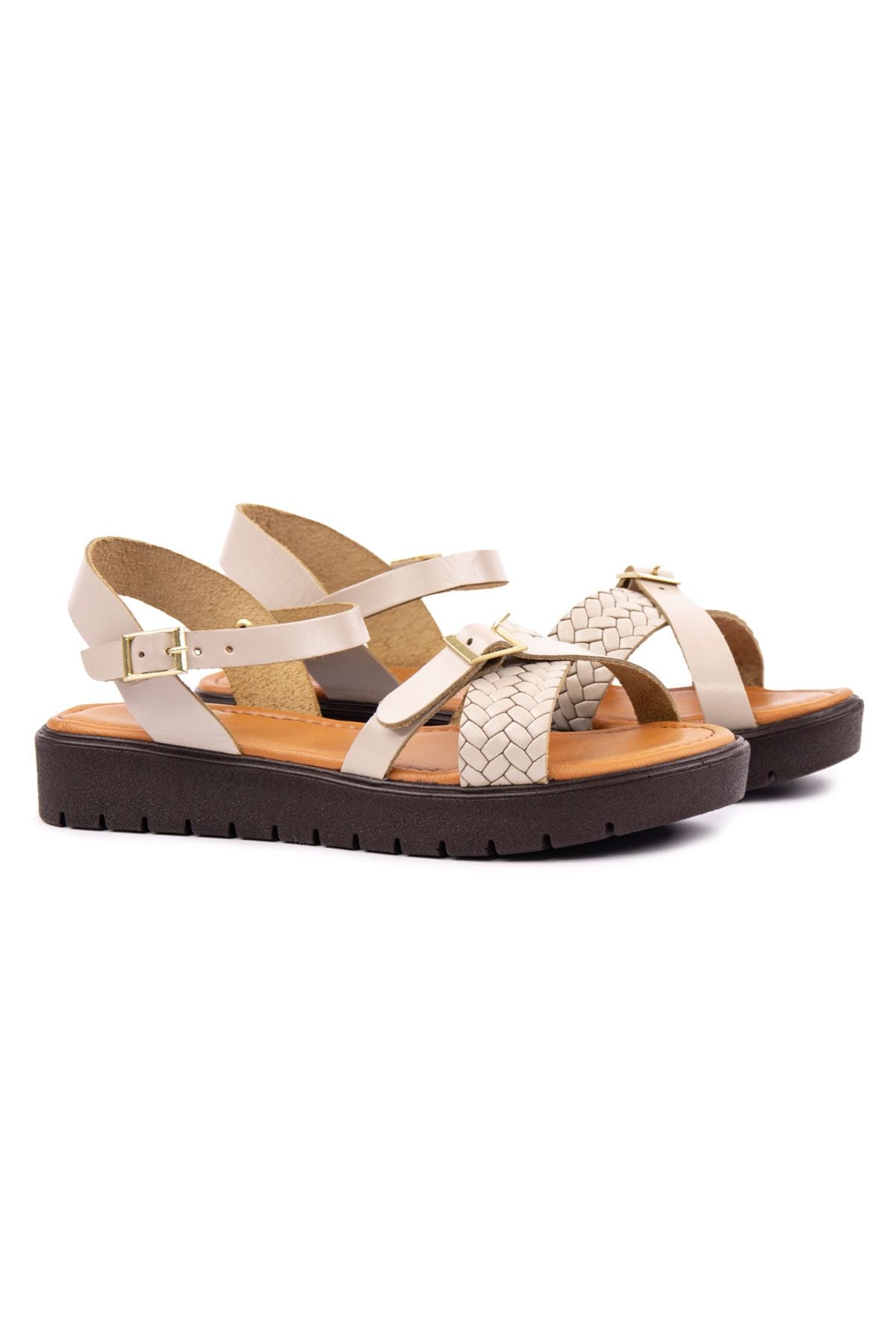 Hakiki Deri Kadın Sandalet DG6054 Vizon