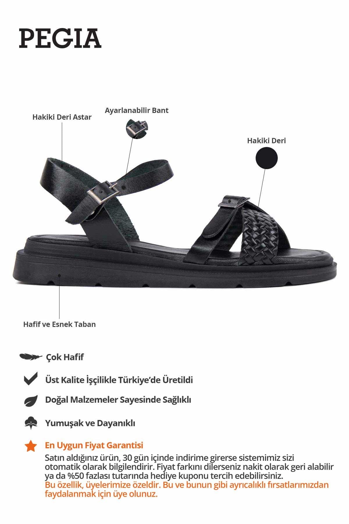 Hakiki Deri Kadın Sandalet DG6054 Siyah