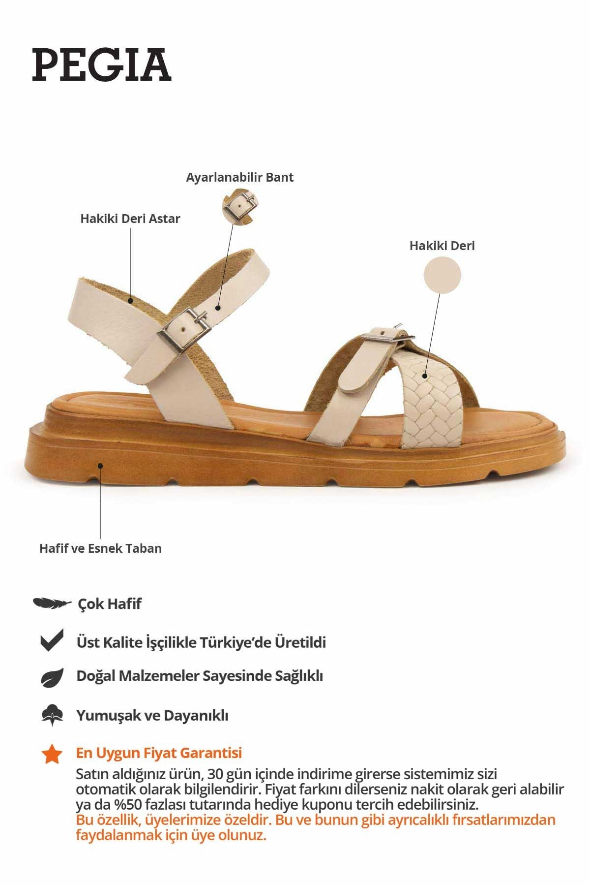 Hakiki Deri Kadın Sandalet DG6054 Bej