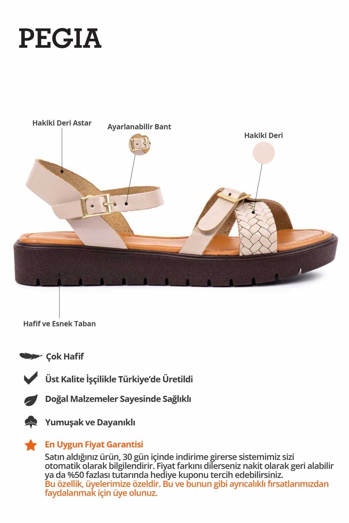 Hakiki Deri Kadın Sandalet DG6054 Vizon