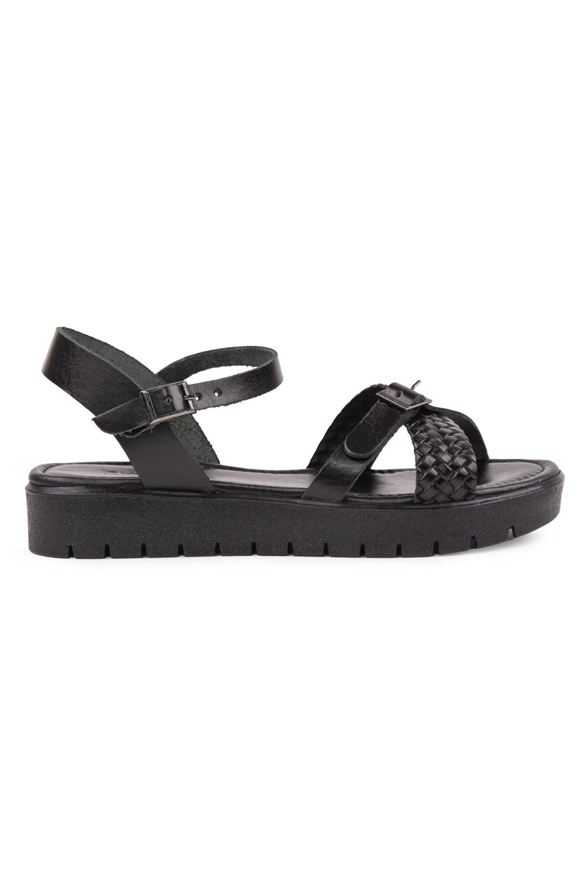 Hakiki Deri Kadın Sandalet DG6061 Siyah