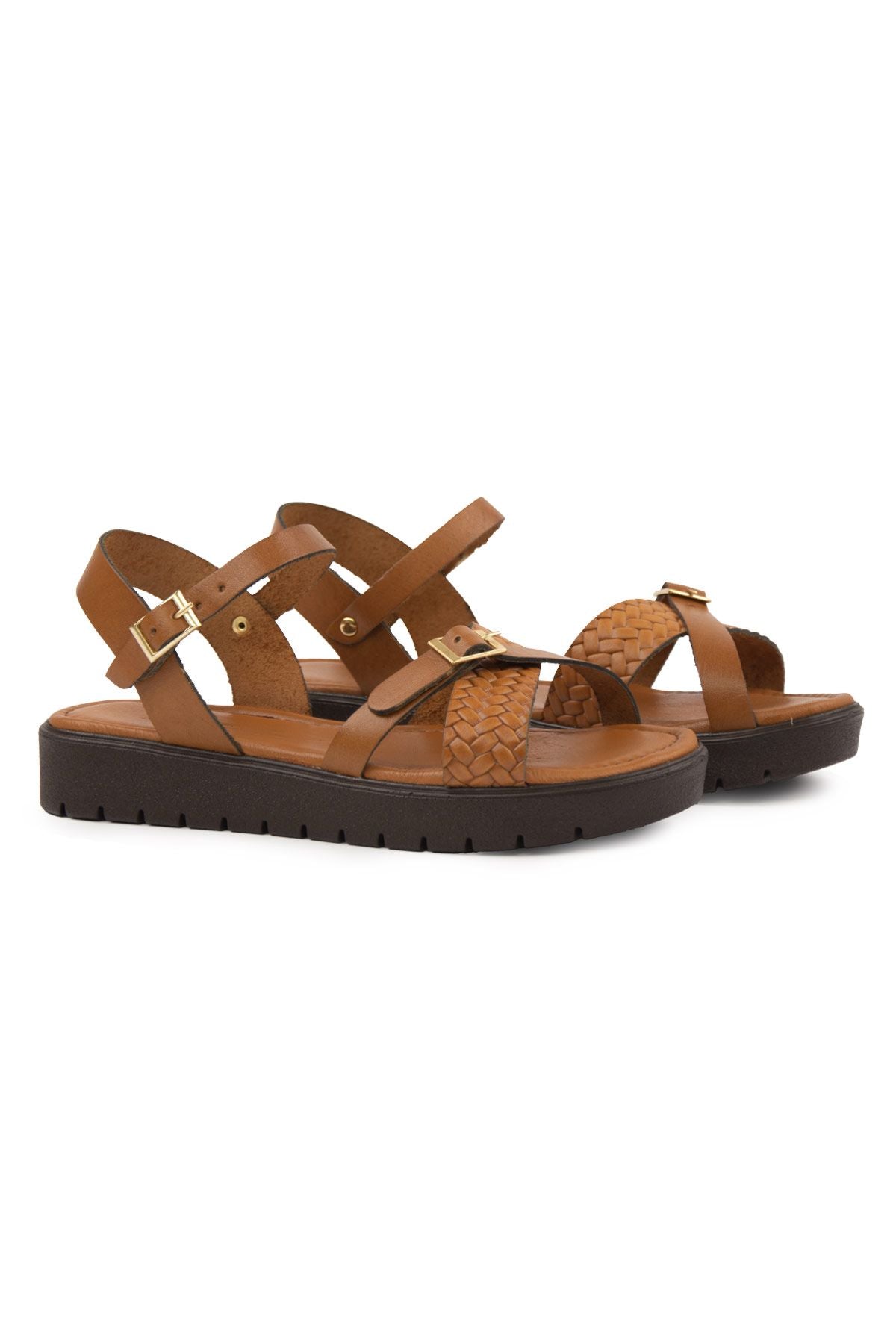 Hakiki Deri Kadın Sandalet DG6061 Taba