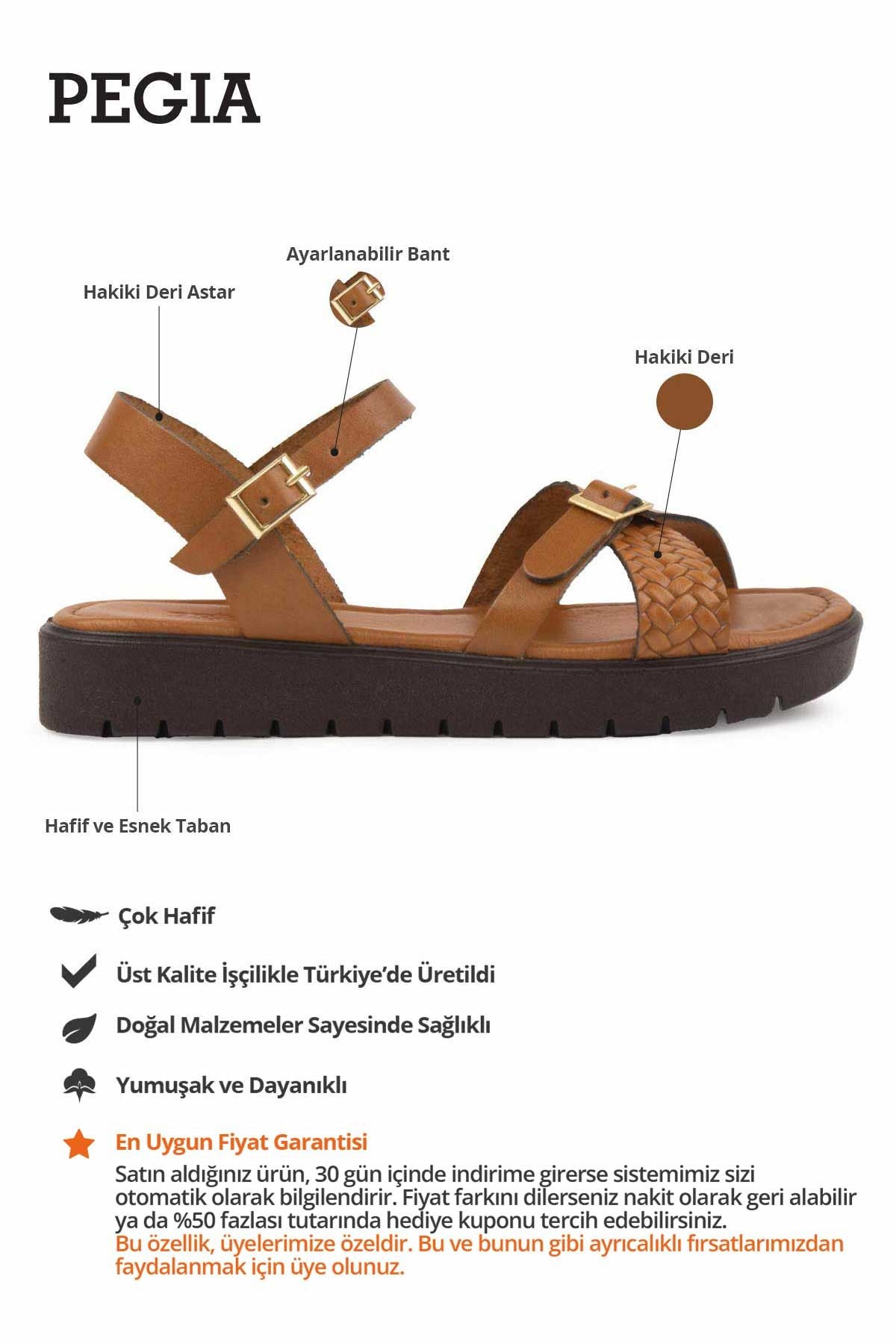 Hakiki Deri Kadın Sandalet DG6061 Taba