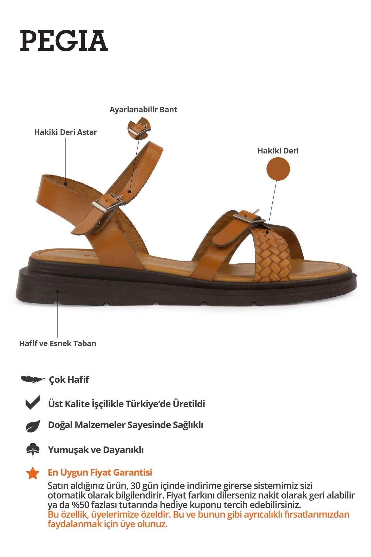 Hakiki Deri Kadın Sandalet DG6067 Taba