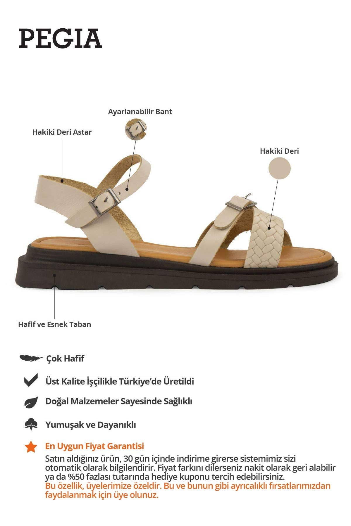 Hakiki Deri Kadın Sandalet DG6067 Bej