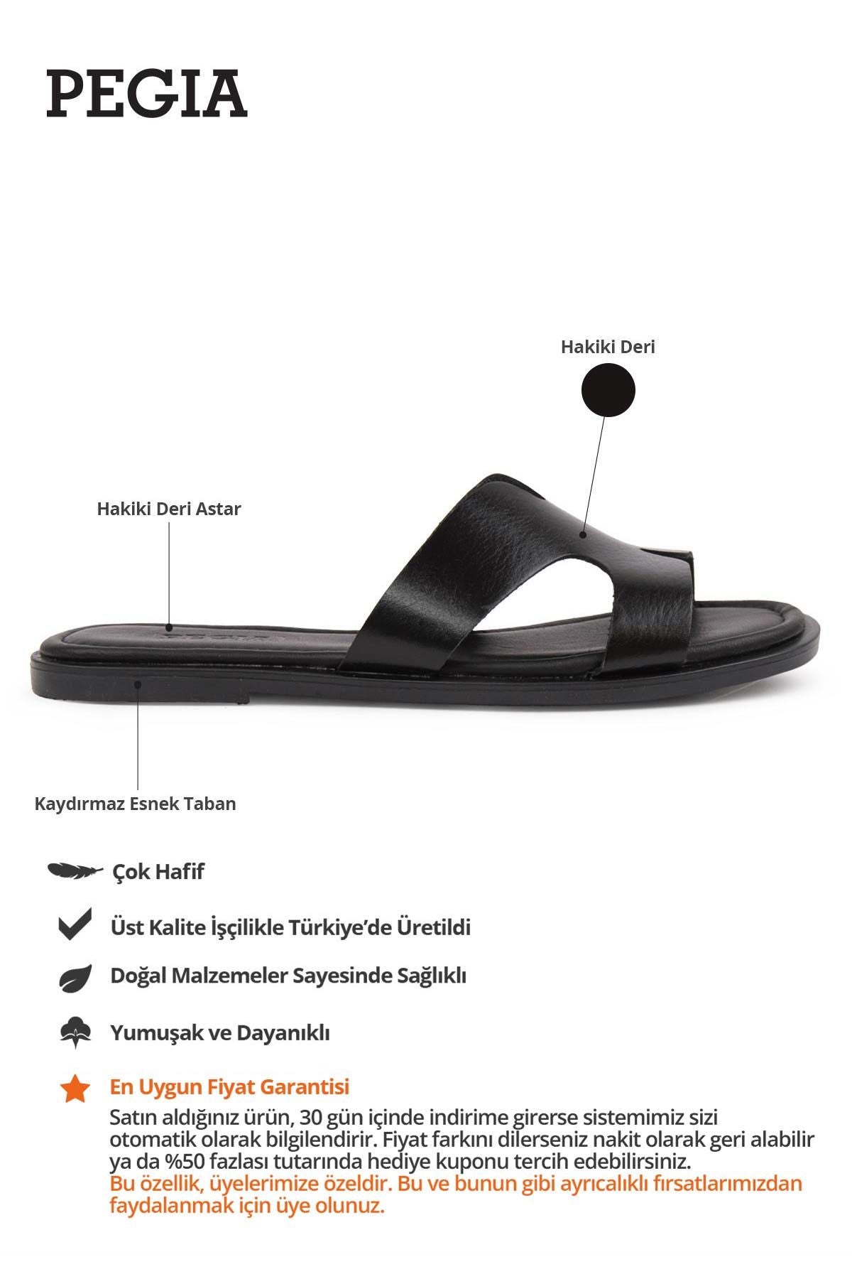 Hakiki Deri Kadın Terlik DG6055 Siyah
