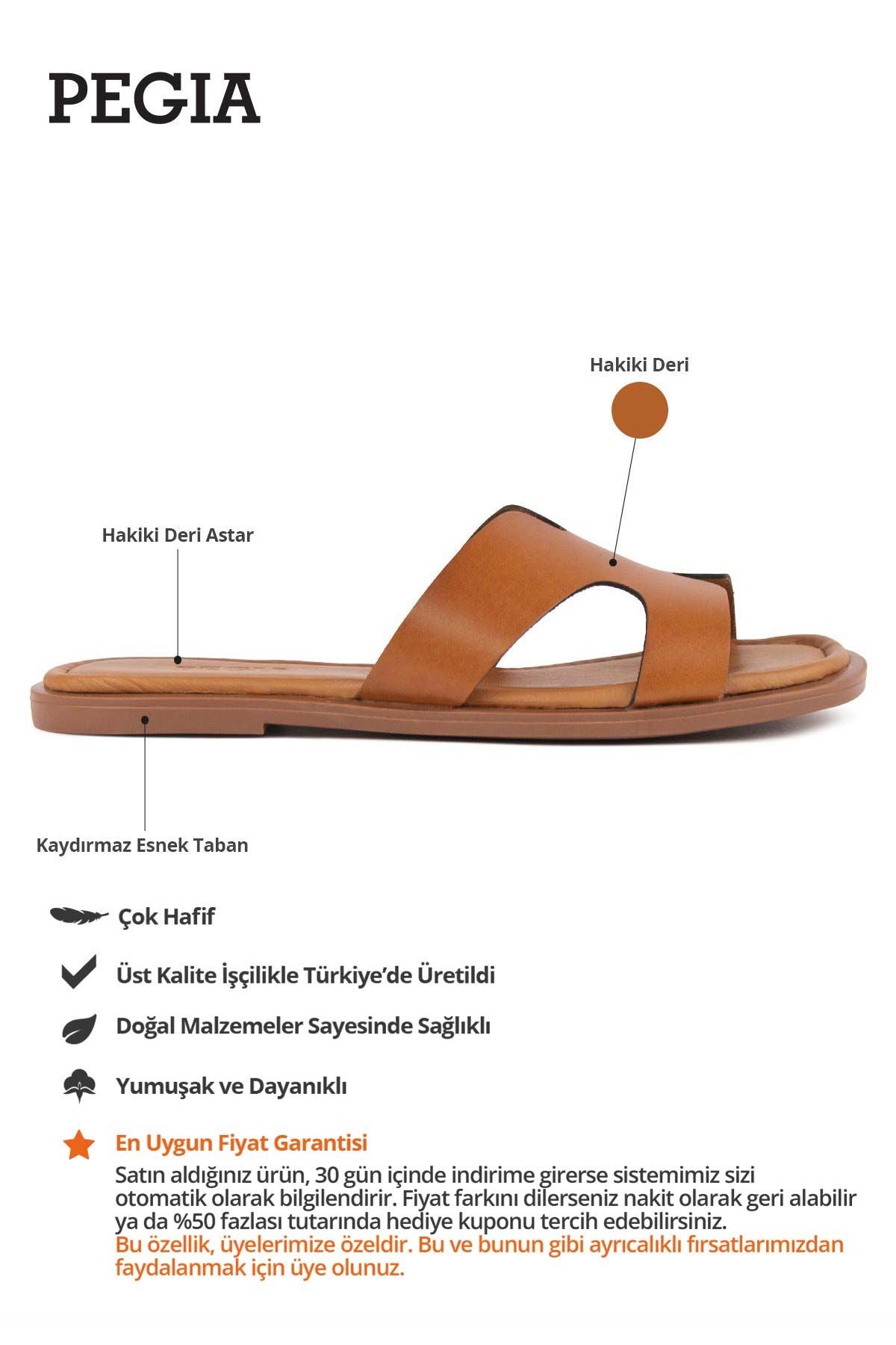 Hakiki Deri Kadın Terlik DG6055 Taba