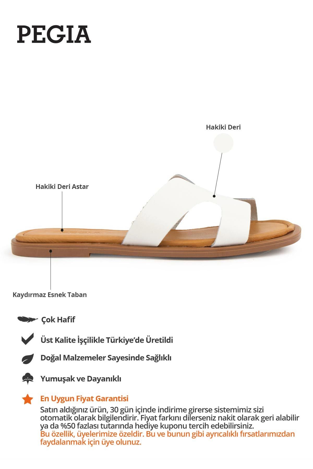 Hakiki Deri Kadın Terlik DG6055 Beyaz
