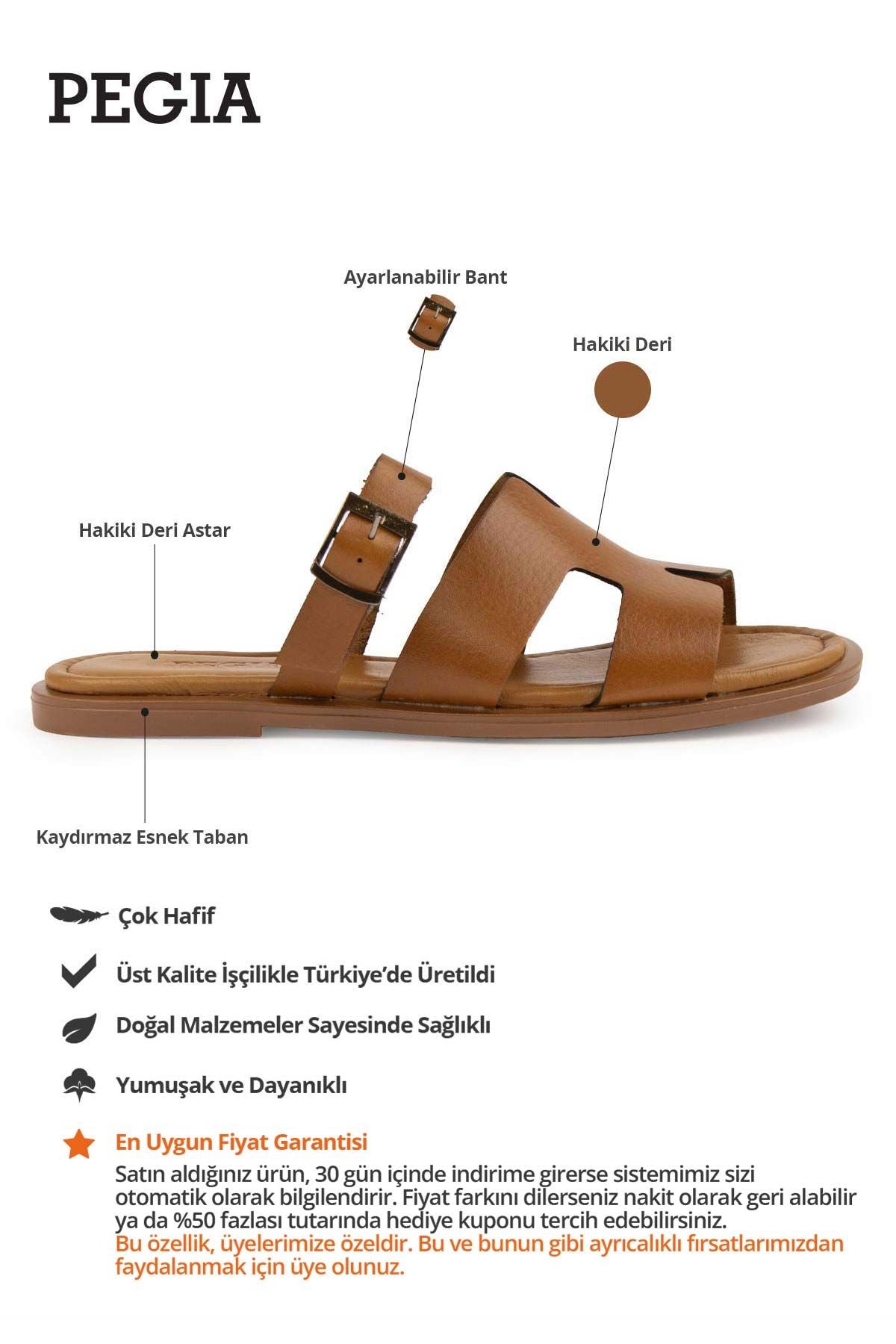Hakiki Deri Kadın Terlik DG6056 Taba