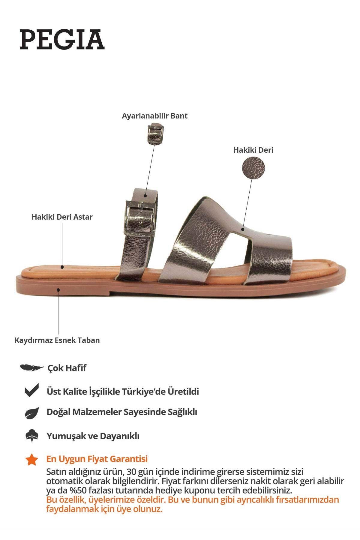 Hakiki Deri Kadın Terlik DG6056 Platin