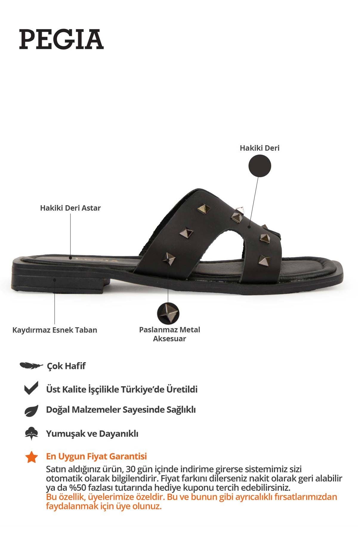 Hakiki Deri Kadın Terlik DG6057 Siyah