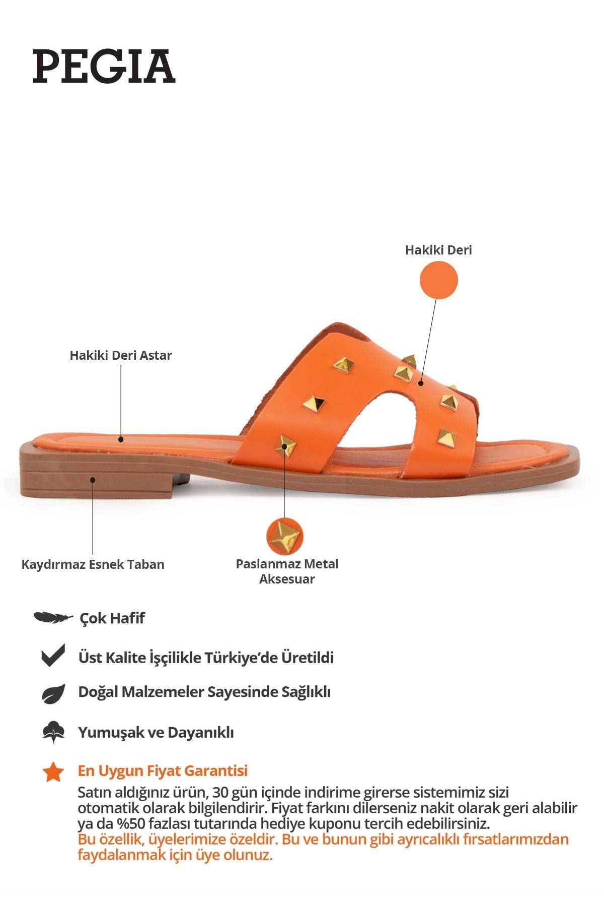 Hakiki Deri Kadın Terlik DG6057 Turuncu