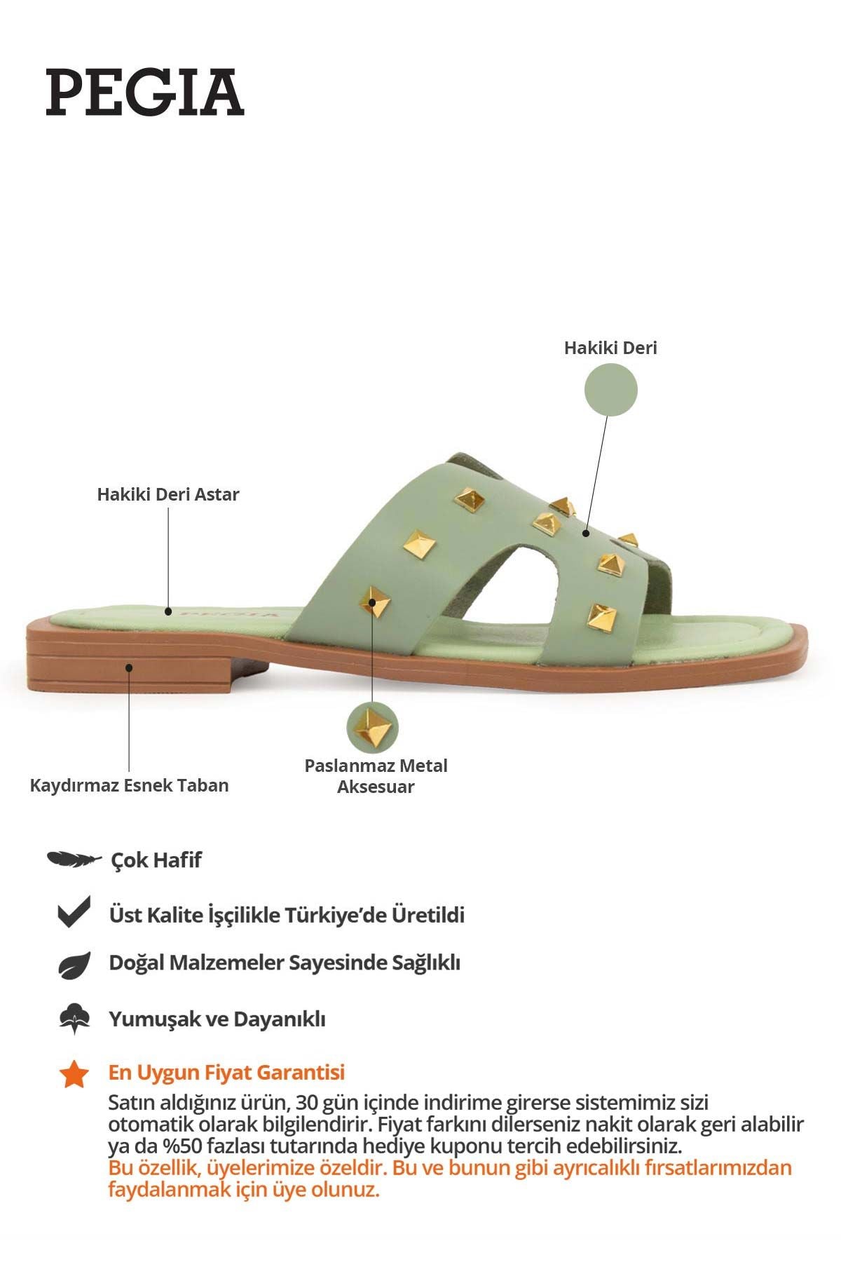 Hakiki Deri Kadın Terlik DG6057 Yeşil