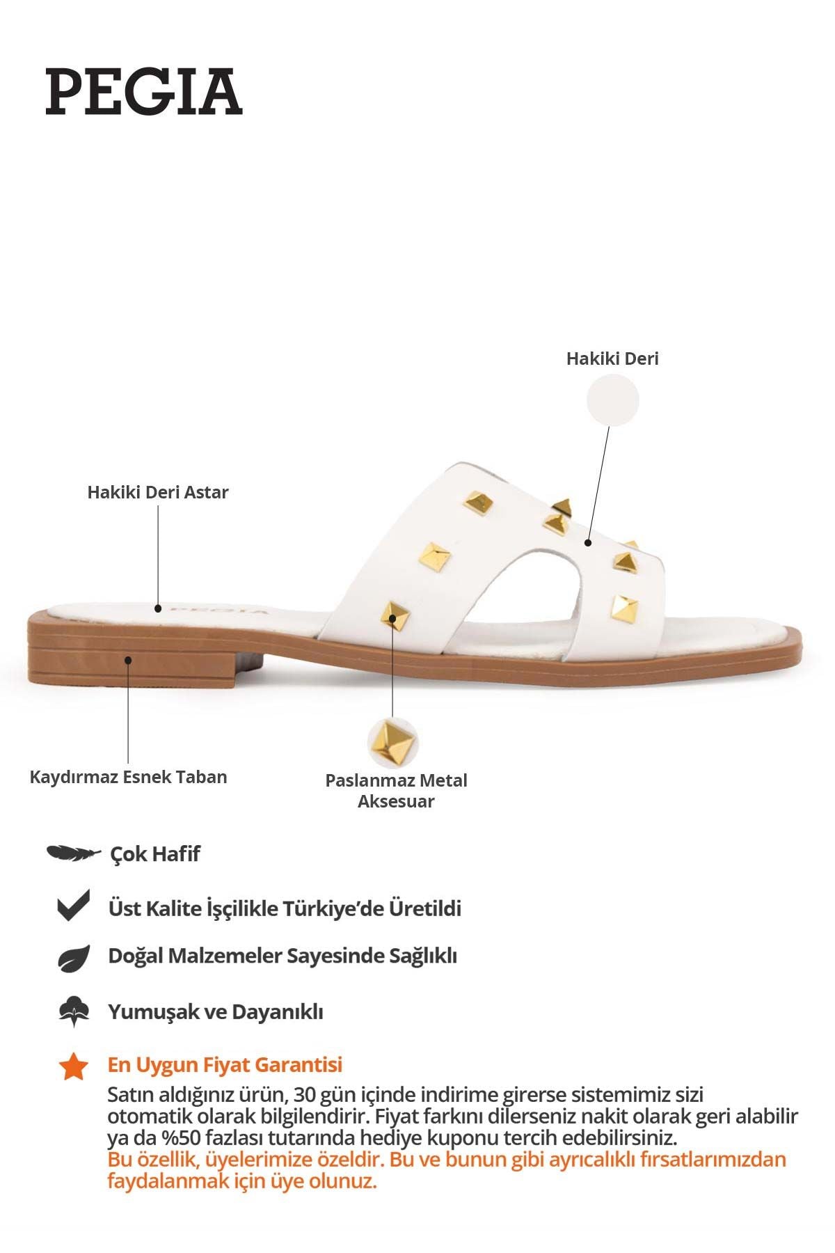 Hakiki Deri Kadın Terlik DG6057 Beyaz