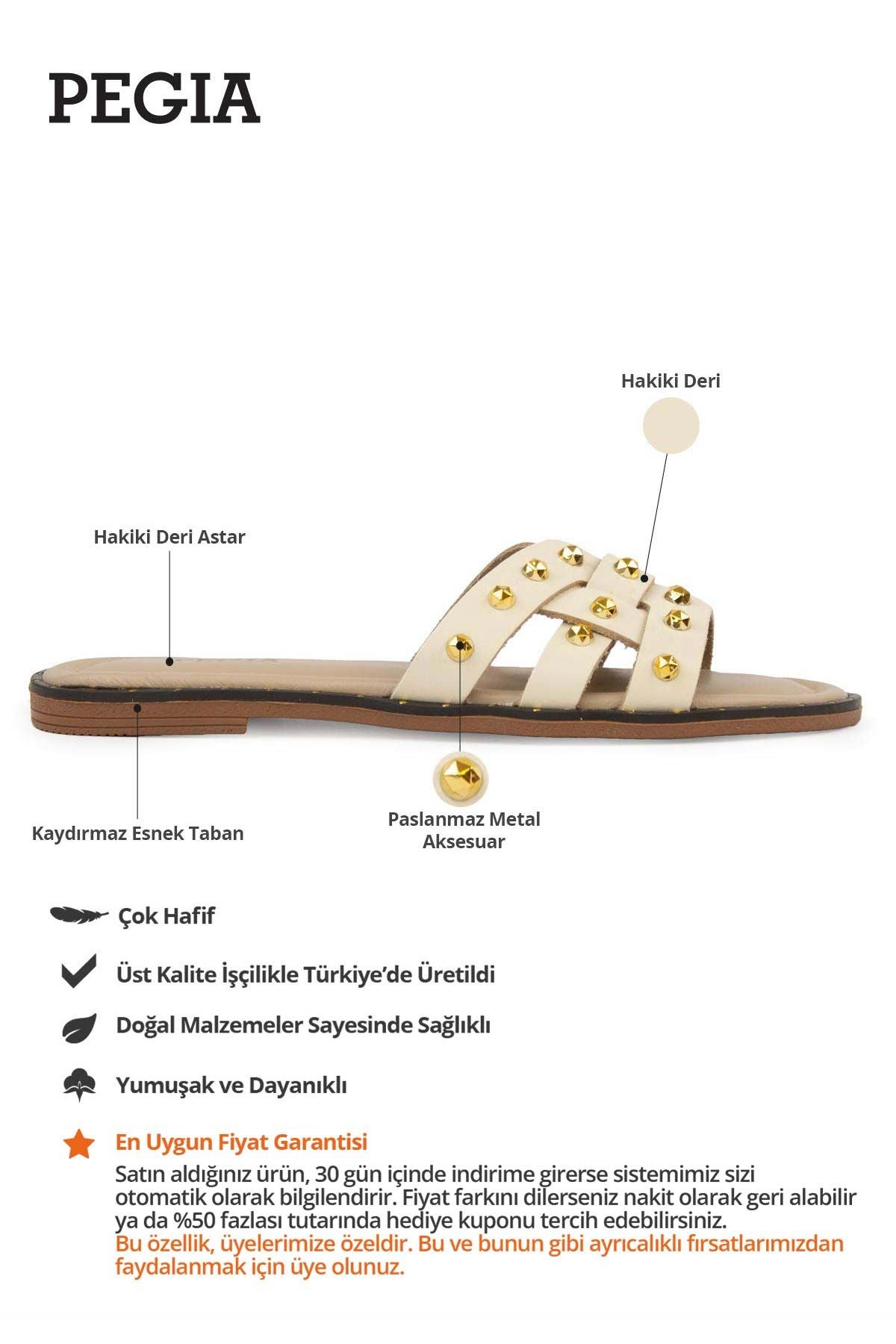 Hakiki Deri Kadın Terlik DG6058 Bej
