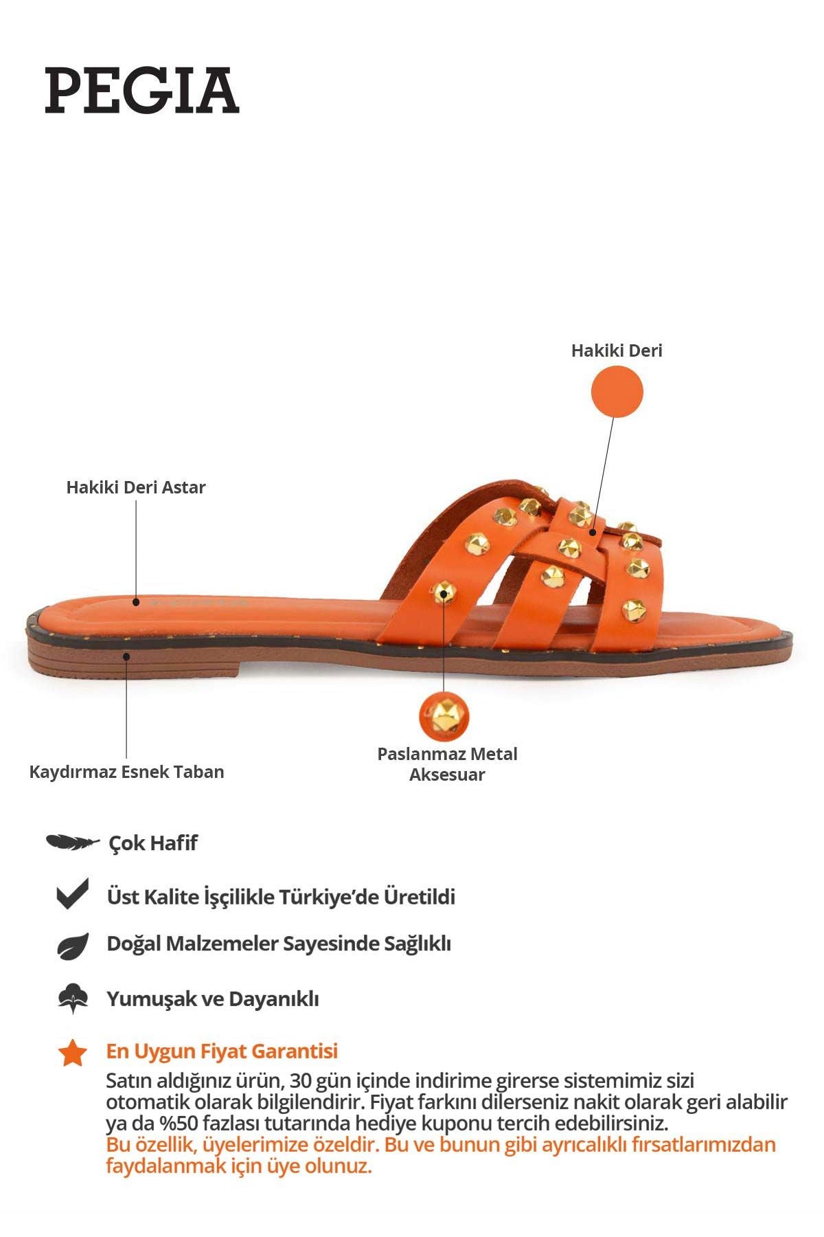 Hakiki Deri Kadın Terlik DG6058 Turuncu