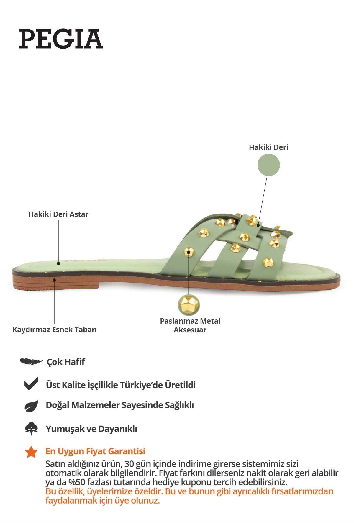 Hakiki Deri Kadın Terlik DG6058 Yeşil