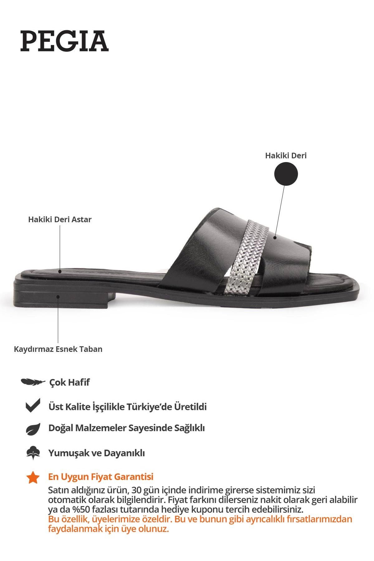 Hakiki Deri Kadın Terlik DG6059 Siyah