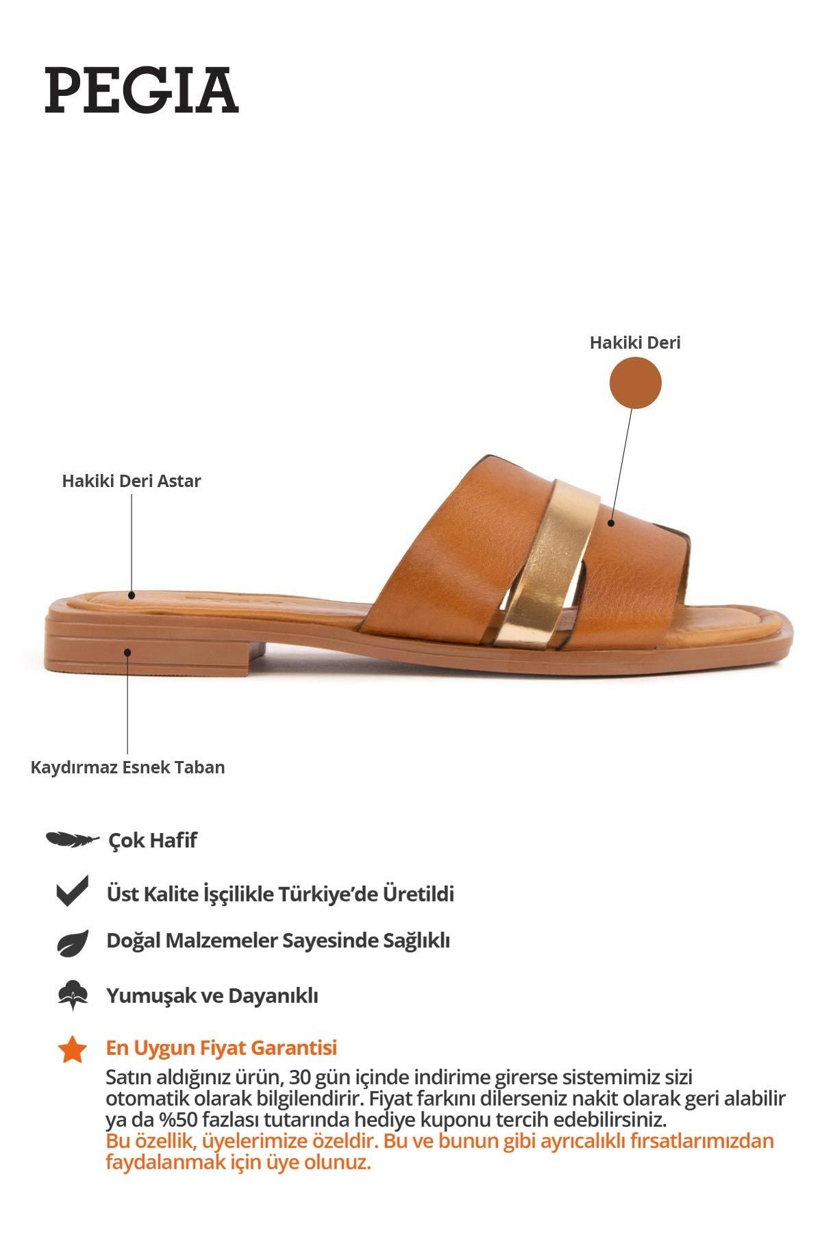 Hakiki Deri Kadın Terlik DG6059 Taba