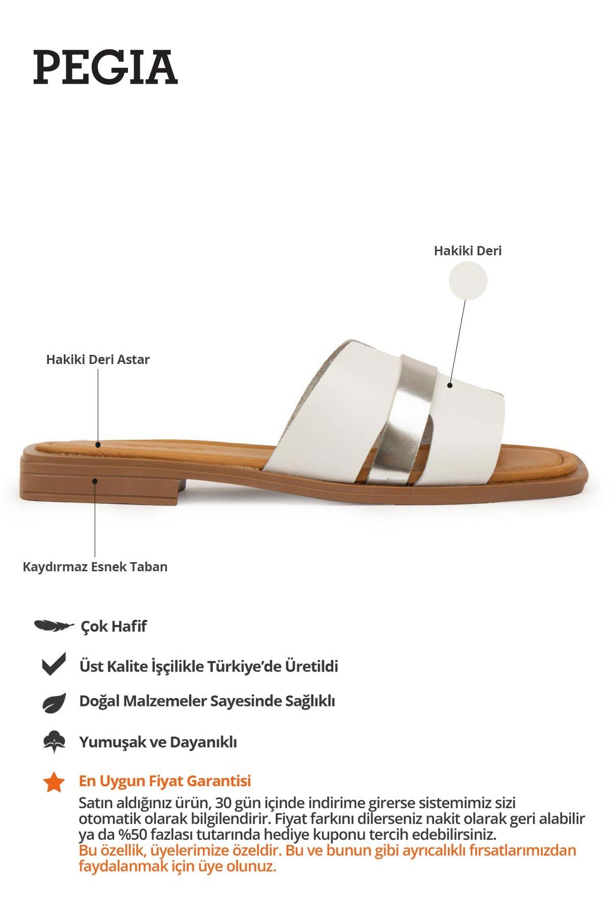Hakiki Deri Kadın Terlik DG6059 Beyaz