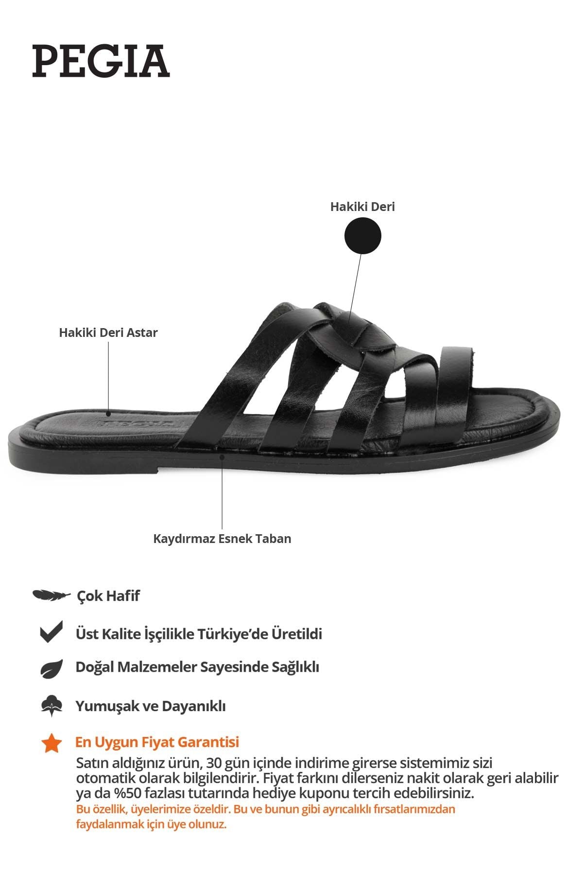 Hakiki Deri Kadın Terlik DG6087 Siyah